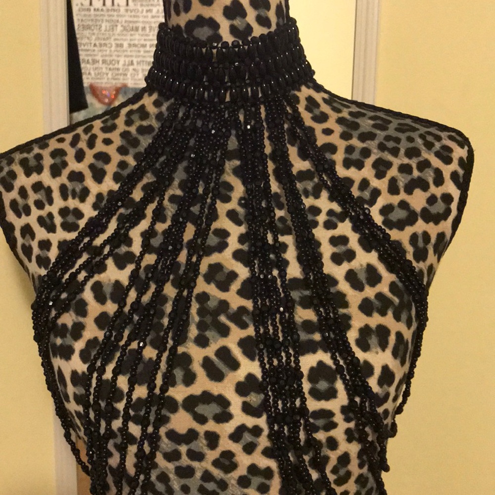 Black bead festival or party necklace or top